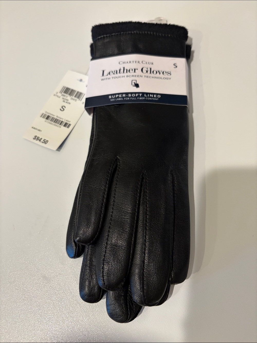 NEW Charter Club Black Leather Touchscreen Gloves with Soft Cuff $95